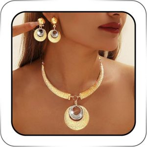 Sixexey Gold African Jewelry Set Chunky Collar Necklace Earrings Africa Festival Costume Jewelry for Women