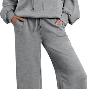 AUTOMET Lounge Sets for Women Sweatsuits 2 Piece Outfits 2025 Fall Drawstring Sweatshirt Wide Leg Sweatpants Tracksuit