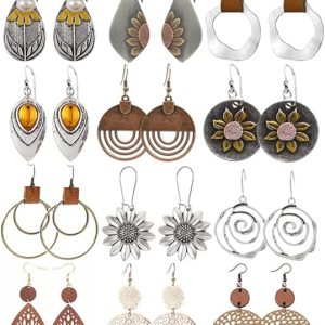 12 pairs of bohemian vintage geometric round earrings