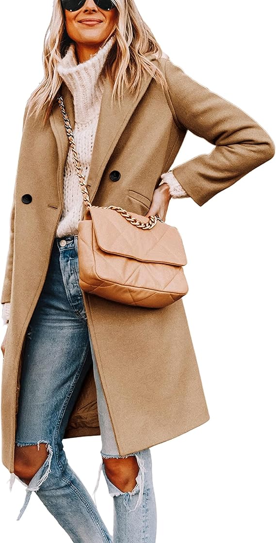 Hooever Women's Winter Wool Coat Casual Notch Lapel Single-Breasted Peacoat - 图片 2