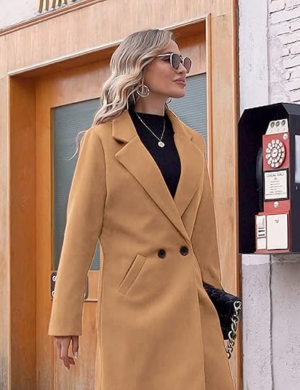 Hooever Women's Winter Wool Coat Casual Notch Lapel Single-Breasted Peacoat - 图片 5
