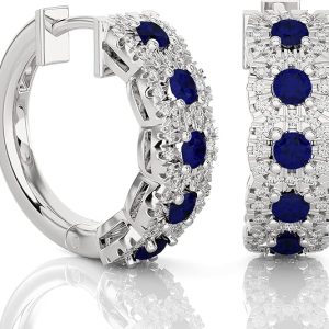 3/8 Carat Diamond and Gemstone Hoop Earrings