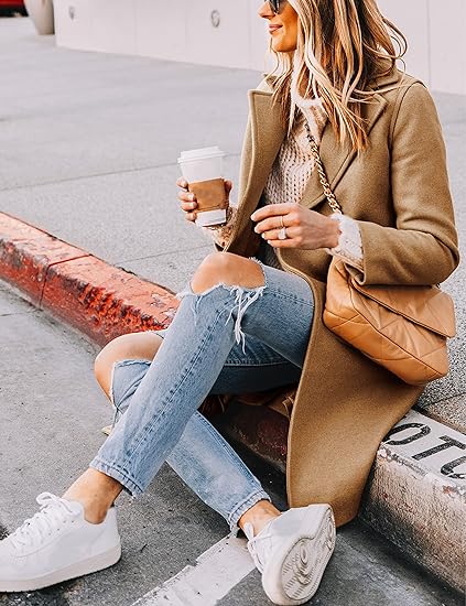 Hooever Women's Winter Wool Coat Casual Notch Lapel Single-Breasted Peacoat - 图片 3