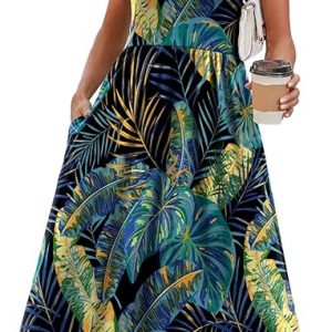 WIHOLL Summer Dresses for Women Flowy Casual Midi Dress Beach Vacation Sundresses with Pockets