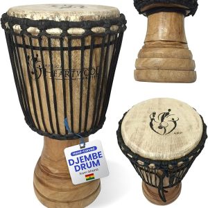 Africa Heartwood Project Hand-Carved Djembe Drum from Ghana - 8"x16" Authentic Classical African Djembe - Solid Wood Shell & Natural Goat Skin - Ready to Play Out of the Box Musical Instrument