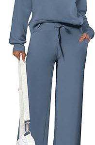 PRETTYGARDEN Women's 2 Piece Outfits Casual Lapel Half Zip Sweatshirts and Wide Leg Pants Tracksuit Sets