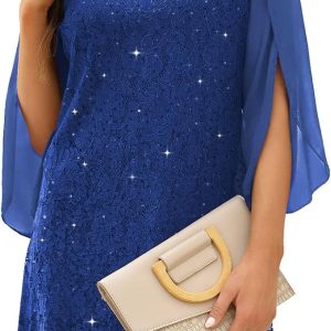 COOAN Wedding Guest Cocktail & Formal Dresses for Women - Lace Sequin Prom Evening Dress