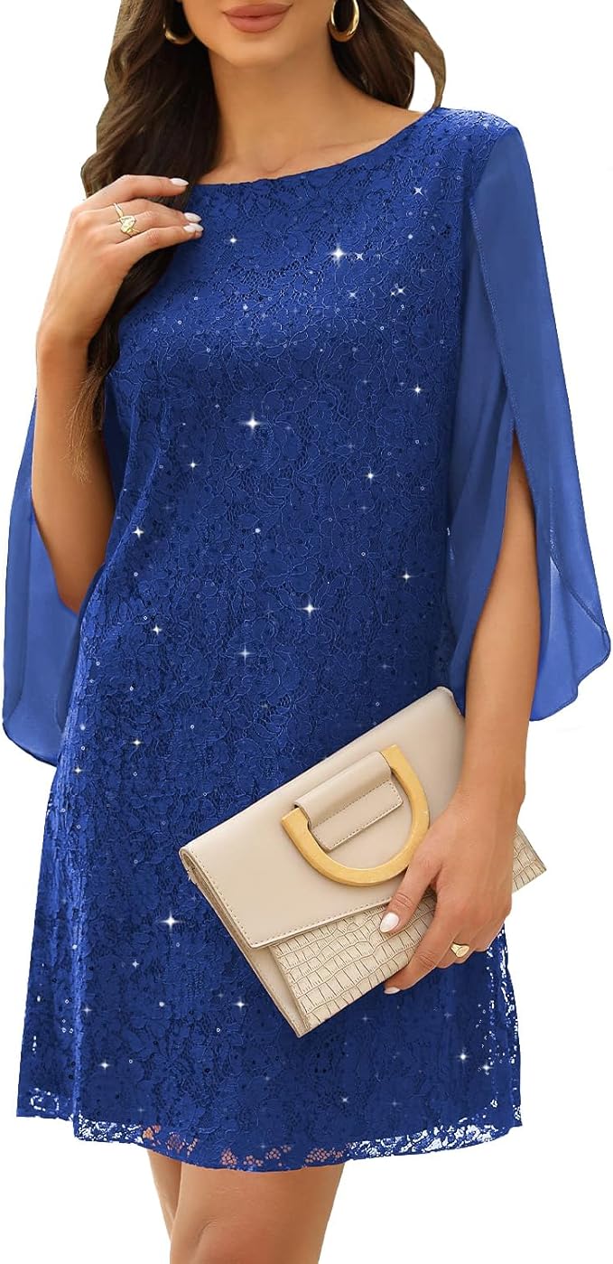 COOAN Wedding Guest Cocktail & Formal Dresses for Women - Lace Sequin Prom Evening Dress