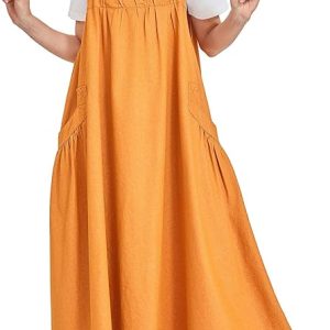 Denim Jumper Dress for Women Loose Version Baggy Style Maxi Length Adjustable Straps Wide Hemline