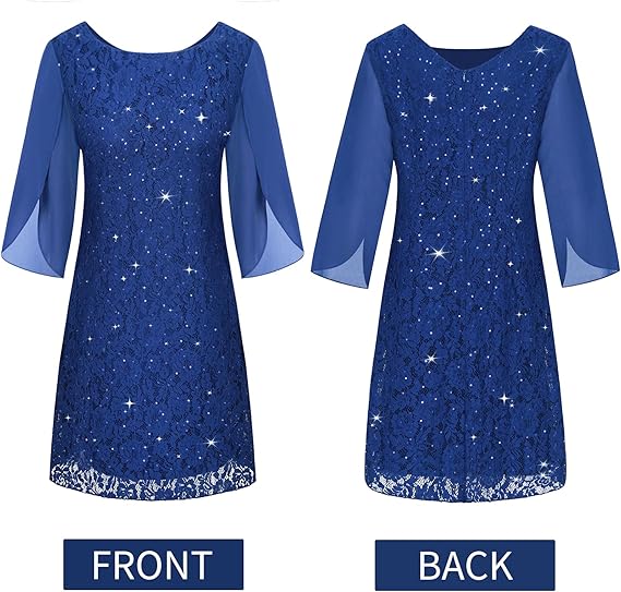 COOAN Wedding Guest Cocktail & Formal Dresses for Women - Lace Sequin Prom Evening Dress - 图片 2