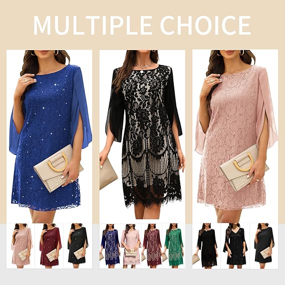 COOAN Wedding Guest Cocktail & Formal Dresses for Women - Lace Sequin Prom Evening Dress - 图片 5