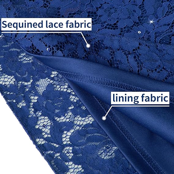 COOAN Wedding Guest Cocktail & Formal Dresses for Women - Lace Sequin Prom Evening Dress - 图片 3