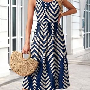 WIHOLL Summer Dresses for Women Flowy Casual Midi Dress Beach Vacation Sundresses with Pockets